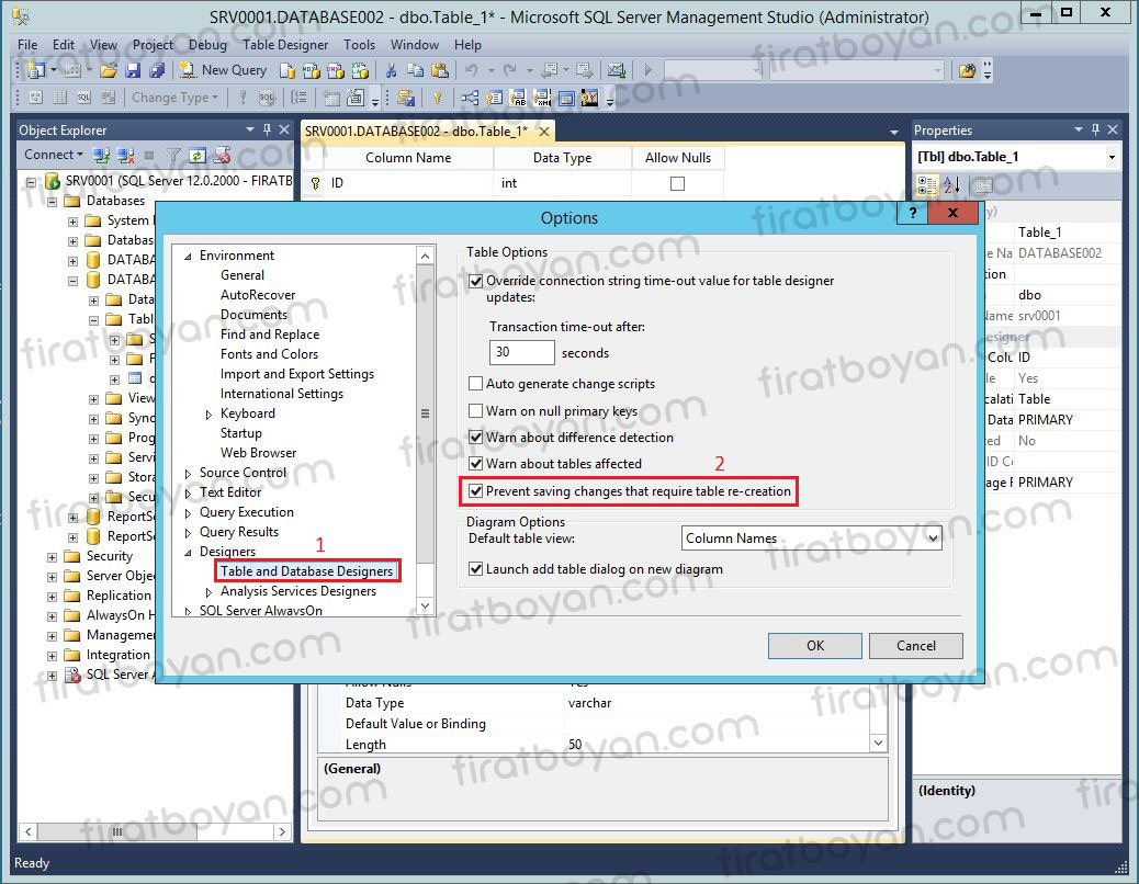 SQL Server 2014  Saving changes is not permitted Hatası ve Çözümü